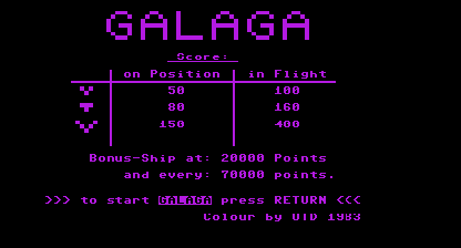 GALAGA (coloured) Title Screen
